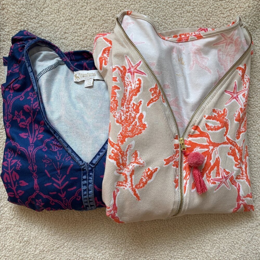 BUNDLE (2) Coral Printed Belle Kim Gravel & Boho Floral Printed Long Sleeve Top